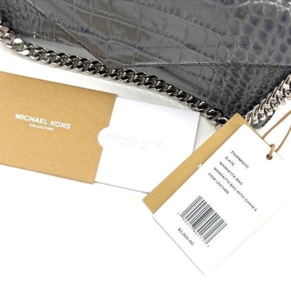 Michael Kors Collection Manhatta Medium Crocodile Embossed Patent Leather Bag - Picture 12 of 12